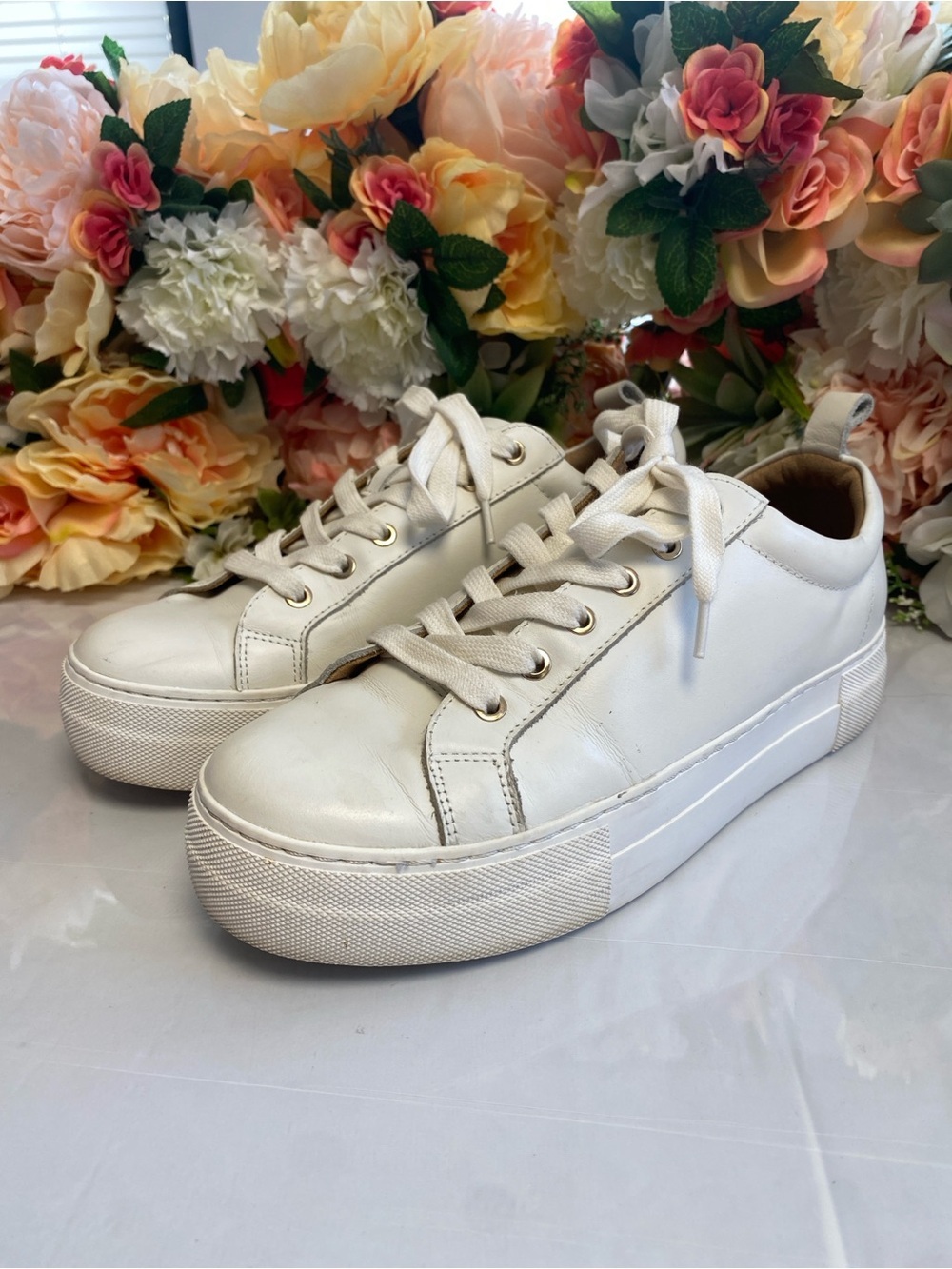 Jack Rogers Mia Platform Leather Sneakers White Size 7.5 Women’